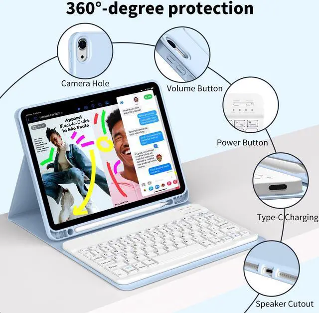 Alt view image 2 of 5 - GKABXY Keyboard Case for iPad (A16) 11th Gen 11 inch 2025 & iPad 10th Gen 10.9 inch 2022 with Holder | Detachable Bluetooth Wireless Keyboard | Soft TPU Back Shell | Auto Sleep/Wake (Light Blue)