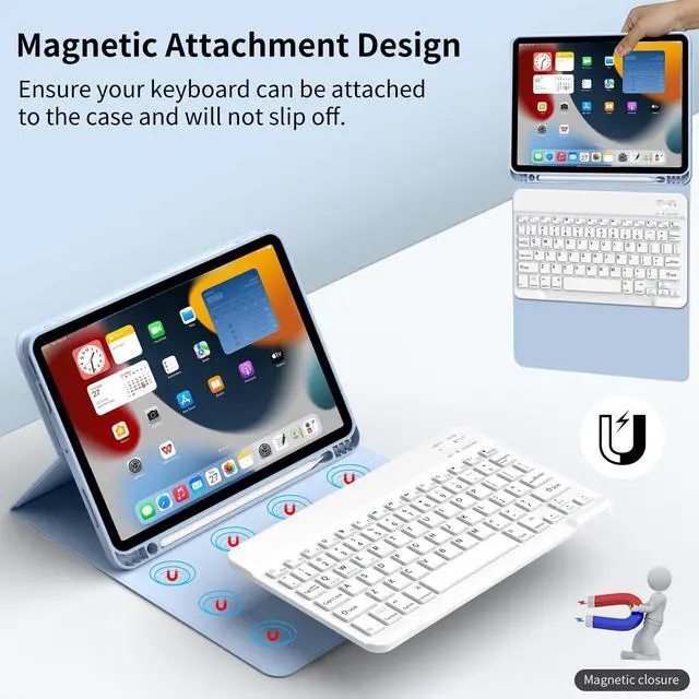 Alt view image 3 of 5 - GKABXY Keyboard Case for iPad (A16) 11th Gen 11 inch 2025 & iPad 10th Gen 10.9 inch 2022 with Holder | Detachable Bluetooth Wireless Keyboard | Soft TPU Back Shell | Auto Sleep/Wake (Light Blue)