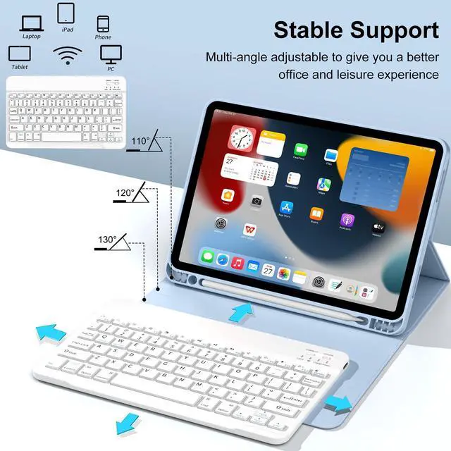 Alt view image 4 of 5 - GKABXY Keyboard Case for iPad (A16) 11th Gen 11 inch 2025 & iPad 10th Gen 10.9 inch 2022 with Holder | Detachable Bluetooth Wireless Keyboard | Soft TPU Back Shell | Auto Sleep/Wake (Light Blue)