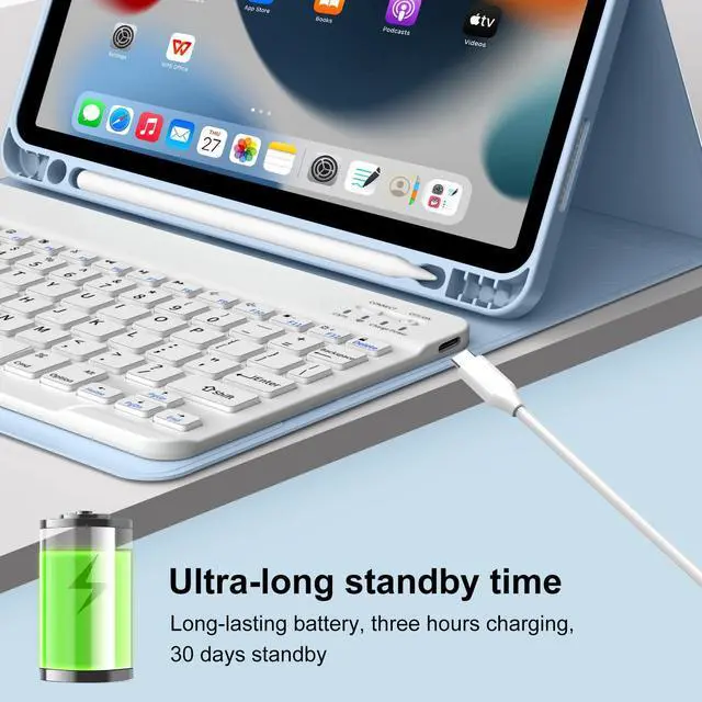 Alt view image 5 of 5 - GKABXY Keyboard Case for iPad (A16) 11th Gen 11 inch 2025 & iPad 10th Gen 10.9 inch 2022 with Holder | Detachable Bluetooth Wireless Keyboard | Soft TPU Back Shell | Auto Sleep/Wake (Light Blue)