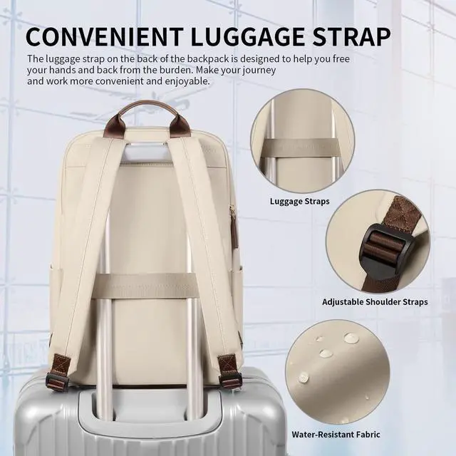 Alt view image 4 of 5 - GOLF SUPAGS Laptop Backpack with Separate Laptop Compartment Water Resistant Computer Backpacks Fits 15 Inch Notebook Travel Work Bags for Women (Apricot)