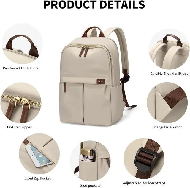 Alt view image 3 of 5 - GOLF SUPAGS Laptop Backpack with Separate Laptop Compartment Water Resistant Computer Backpacks Fits 15 Inch Notebook Travel Work Bags for Women (Apricot)