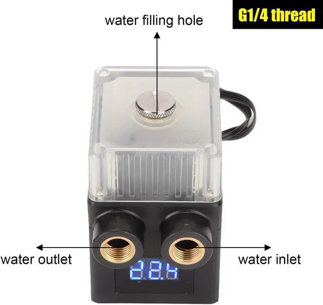 Alt view image 2 of 5 - CPU Reservoir, G1/4" Thread PC Water Cooling Pump 12V 450L/H with Temperature Display Computer Water Cooling System Heat Exchanger Tool(Black)