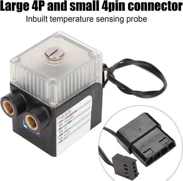 Alt view image 4 of 5 - CPU Reservoir, G1/4" Thread PC Water Cooling Pump 12V 450L/H with Temperature Display Computer Water Cooling System Heat Exchanger Tool(Black)