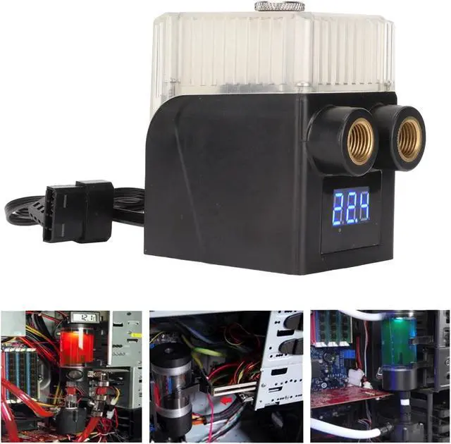 Alt view image 5 of 5 - CPU Reservoir, G1/4" Thread PC Water Cooling Pump 12V 450L/H with Temperature Display Computer Water Cooling System Heat Exchanger Tool(Black)