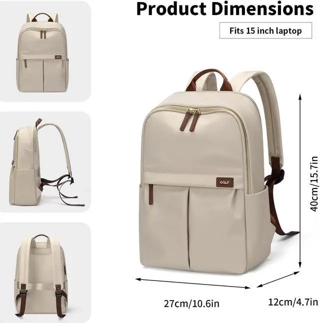 Alt view image 5 of 5 - GOLF SUPAGS Laptop Backpack with Separate Laptop Compartment Water Resistant Computer Backpacks Fits 15 Inch Notebook Travel Work Bags for Women (Apricot)