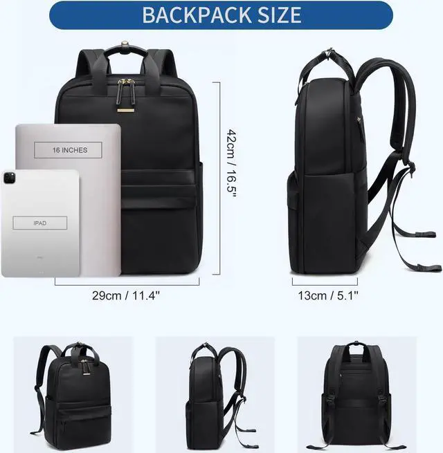 Alt view image 4 of 5 - GOLF QUALITY Laptop Backpack for Women Carry On Backpack Travel Backpack with Laptop Compartment for Work Travel Business Fit 16 Inch Notebook, Black