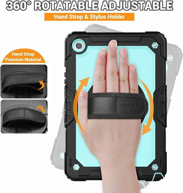 Alt view image 3 of 5 - SEYMAC for Samsung Galaxy Tab A9+/ A9 Plus Case 11" (SM-X210/X216/X218), Heavy Duty Shockproof Protective Case with Screen Protector, Rotating Stand and Hand/Shoulder Strap, Light Blue