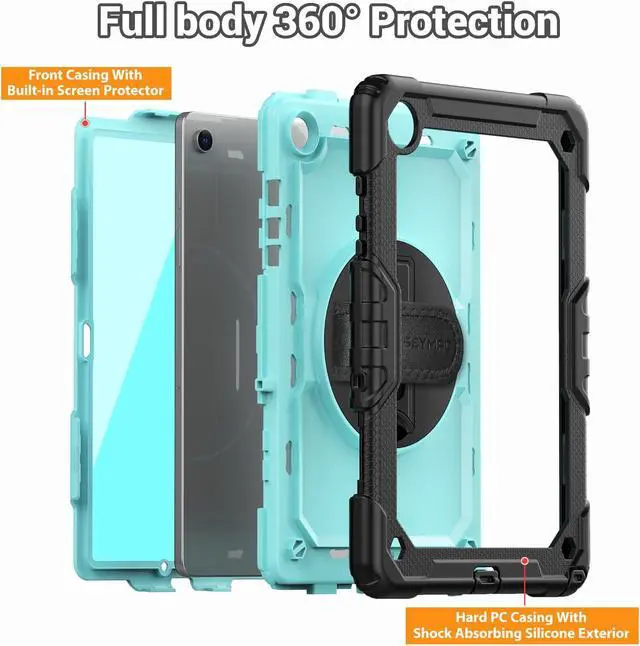 Alt view image 5 of 5 - SEYMAC for Samsung Galaxy Tab A9+/ A9 Plus Case 11" (SM-X210/X216/X218), Heavy Duty Shockproof Protective Case with Screen Protector, Rotating Stand and Hand/Shoulder Strap, Light Blue