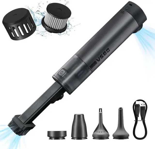 Main image of VSGO Cordless Car Vacuum, Compressed Electric Air Duster 17000Pa Suction, 5-in-1 Portable Mini Small Handheld Vacuum, UP to 90 Mins Runtime for Car, Desk, Computer, Keyboard, Home Cleaning (Grey)