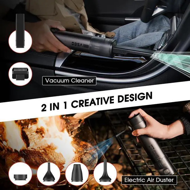 Alt view image 2 of 5 - VSGO Cordless Car Vacuum, Compressed Electric Air Duster 17000Pa Suction, 5-in-1 Portable Mini Small Handheld Vacuum, UP to 90 Mins Runtime for Car, Desk, Computer, Keyboard, Home Cleaning (Grey)