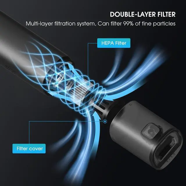 Alt view image 3 of 5 - VSGO Cordless Car Vacuum, Compressed Electric Air Duster 17000Pa Suction, 5-in-1 Portable Mini Small Handheld Vacuum, UP to 90 Mins Runtime for Car, Desk, Computer, Keyboard, Home Cleaning (Grey)