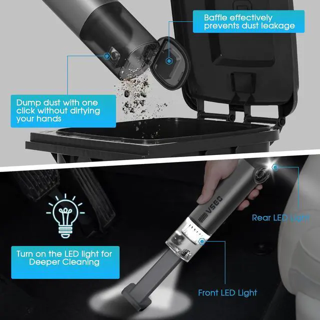 Alt view image 4 of 5 - VSGO Cordless Car Vacuum, Compressed Electric Air Duster 17000Pa Suction, 5-in-1 Portable Mini Small Handheld Vacuum, UP to 90 Mins Runtime for Car, Desk, Computer, Keyboard, Home Cleaning (Grey)