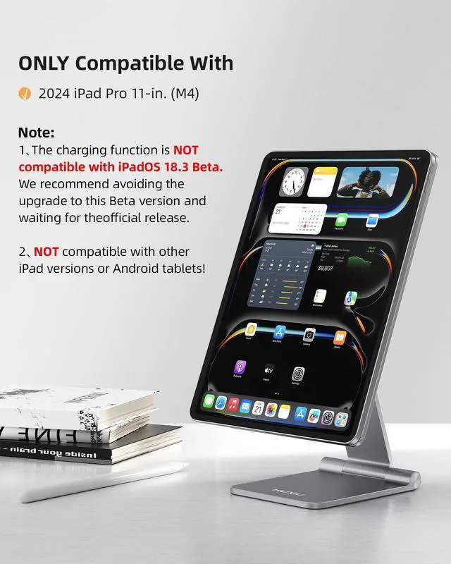 Alt view image 2 of 5 - KU XIU Magnetic Wireless Charging Stand for iPad Pro 11" M4 (2024) Only, Foldable Aluminum Alloy Tablet Holder Mount with 1M USB C Cable, 360° Adjustable Desktop Stand for iPad Pro 11 inch M4