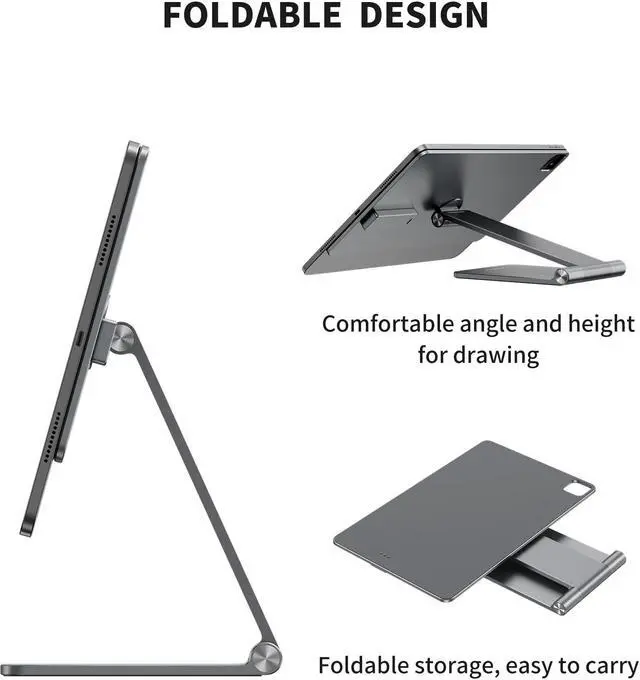 Alt view image 5 of 5 - KU XIU Magnetic Wireless Charging Stand for iPad Pro 11" M4 (2024) Only, Foldable Aluminum Alloy Tablet Holder Mount with 1M USB C Cable, 360° Adjustable Desktop Stand for iPad Pro 11 inch M4