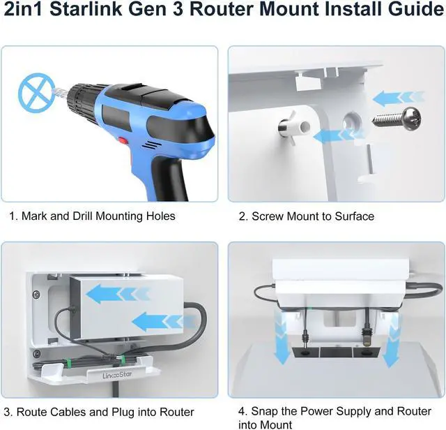 Alt view image 4 of 5 - 2 in 1 Starlink Gen 3 Router Mount, All in One Starlink V3 Mesh Router and Power Supply Mounting Kit, Space Saving, Cable Storage, ABS, Linkoostar Starlink Standard Router Mount Ideal for Home, Boats