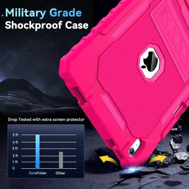 Alt view image 4 of 5 - Grifobes Case for iPad 11-inch (A16) 2025 / iPad 10th Generation 2022(10.9 inch), Heavy Duty Military Grade Shockproof Rugged Cover with Stand/Pencil Holder for i Pad 11th / 10 Gen (Hot Pink)