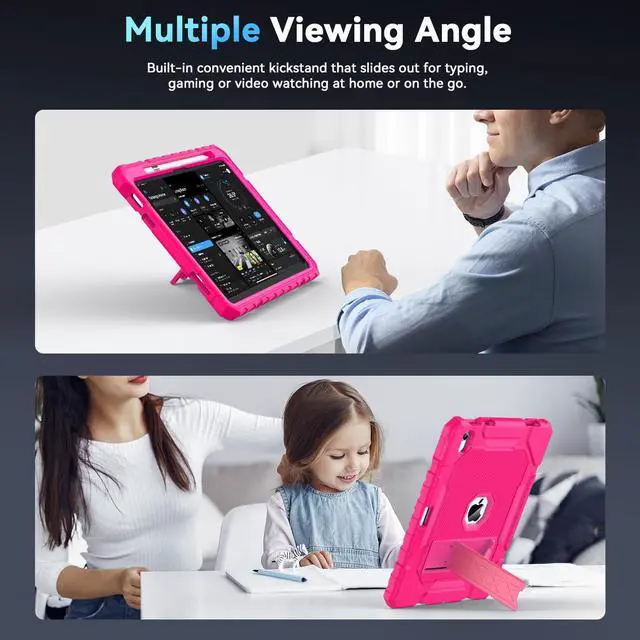 Alt view image 5 of 5 - Grifobes Case for iPad 11-inch (A16) 2025 / iPad 10th Generation 2022(10.9 inch), Heavy Duty Military Grade Shockproof Rugged Cover with Stand/Pencil Holder for i Pad 11th / 10 Gen (Hot Pink)