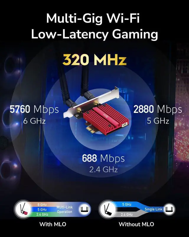 Alt view image 3 of 5 - Cudy WiFi 7 BE9300 WE9300 PCIe WiFi Card for PC, 6GHz Tri-Band Wireless Adapter, Intel BE200 Chipset, Bluetooth 5.4, WPA3, Easy Installation