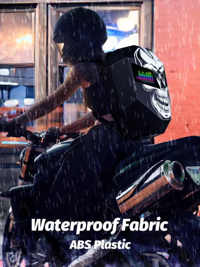 Alt view image 3 of 5 - Gelrova Knight Motorcycle Backpack with LED Eyes, App Control Waterproof Hard Case Motorbike Bag, DIY Laptop Backpack for Riding, Cycling, Travel, Large Size 19inch, Skul Knight