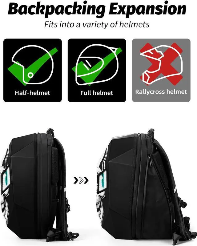 Alt view image 5 of 5 - Gelrova Knight Motorcycle Backpack with LED Eyes, App Control Waterproof Hard Case Motorbike Bag, DIY Laptop Backpack for Riding, Cycling, Travel, Large Size 19inch, Skul Knight