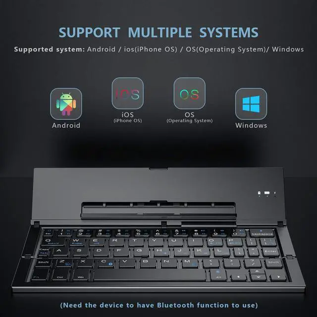 Alt view image 2 of 5 - Geyes Bluetooth Keyboard Foldable, Portable Folding Wireless Keyboard with Portable Pocket Size, Aluminum Alloy Housing for iPhone,iPad, Tablet,Laptops and Smartphones (Black)