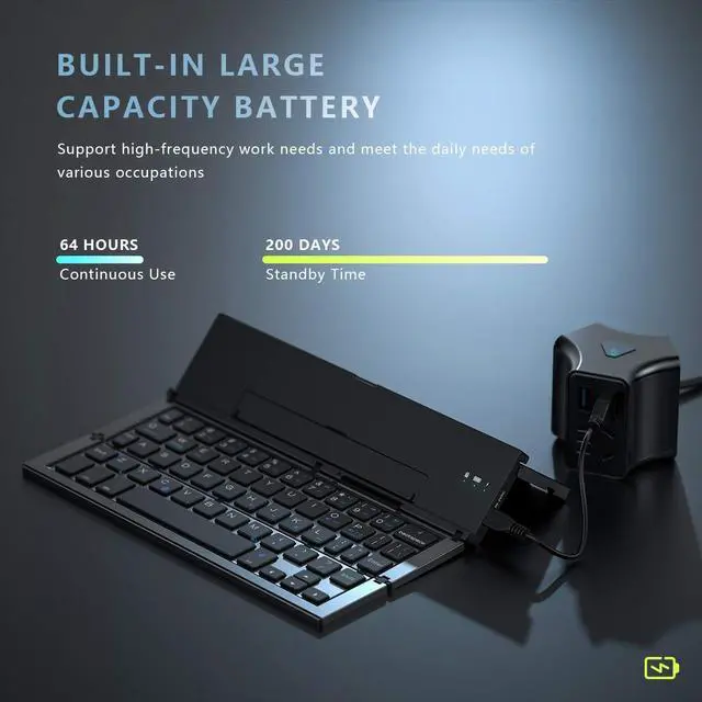 Alt view image 5 of 5 - Geyes Bluetooth Keyboard Foldable, Portable Folding Wireless Keyboard with Portable Pocket Size, Aluminum Alloy Housing for iPhone,iPad, Tablet,Laptops and Smartphones (Black)