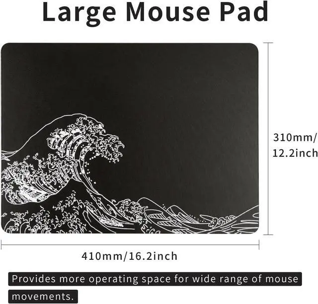 Alt view image 2 of 5 - Glass Gaming Mouse Pad, Black Kanagawa Hard Mousepads for Gaming,Professional Large Mouse Mat 410mm*310mm, Special Glass Surface with Improved Precision and Speed