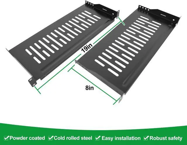 Alt view image 2 of 5 - 2 Pack 1U 8" Server Rack Tray Shelf - Universal Vented Rack Mount Cantilever Tray for 19" Network Equipment Rack & Cabinet - Heavy Duty Steel Weight Capacity 50lb Black(1U8, 8INCH)