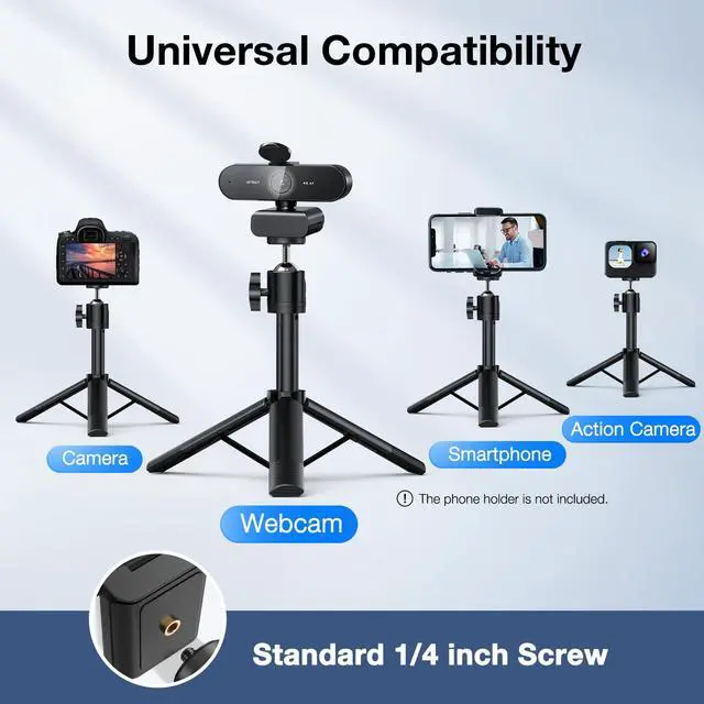 Alt view image 2 of 5 - EMEET NOVA 4K Webcam with Tripod - 4K UHD, PDAF Autofocus, Adjustable Heights with 360deg Swivel Head, 2 Noise-Cancelling Mics, USB Plug&Play, Privacy Cover, Ideal for Online Meetings&Live Streaming