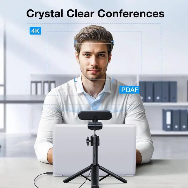 Alt view image 5 of 5 - EMEET NOVA 4K Webcam with Tripod - 4K UHD, PDAF Autofocus, Adjustable Heights with 360deg Swivel Head, 2 Noise-Cancelling Mics, USB Plug&Play, Privacy Cover, Ideal for Online Meetings&Live Streaming