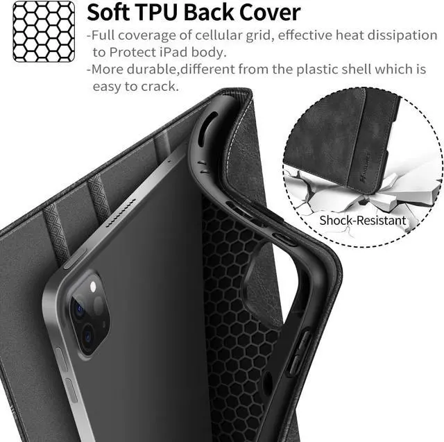 Alt view image 5 of 5 - H HOLIMET Case for iPad Pro 13 inch Case 2024 M4 with Pencil Holder Supports Pencil Pro/Pencil Auto Sleep/Wake Function Vegan Leather Smart Stand Cover (Black)