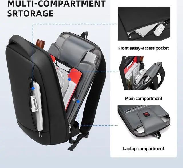 Alt view image 2 of 5 - GYakeog Slim Laptop Backpack for Men, Fits 15.6 inch Notebook, Waterproof Business Backpack Ideal for Working, Commuting, Daily