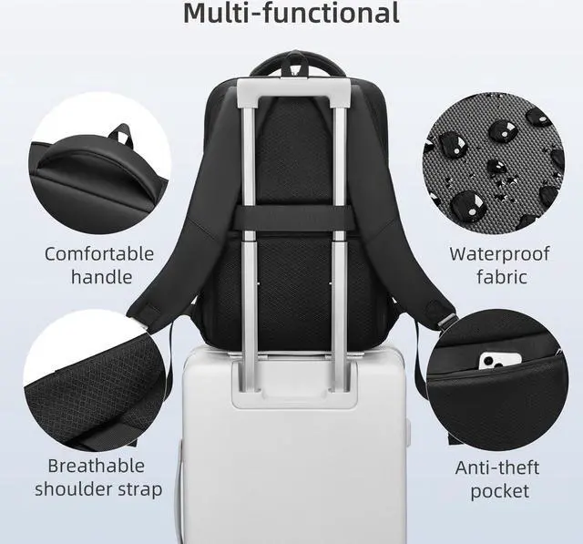 Alt view image 3 of 5 - GYakeog Slim Laptop Backpack for Men, Fits 15.6 inch Notebook, Waterproof Business Backpack Ideal for Working, Commuting, Daily