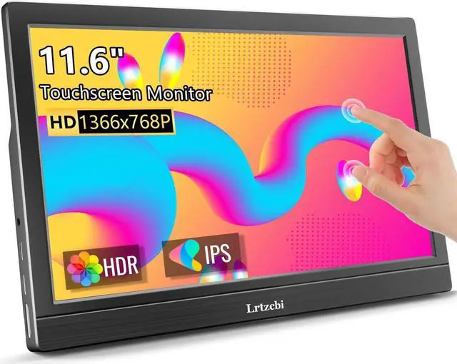 Main image of Lrtzcbi Touchscreen Portable Monitor 11.6 Inch, HDR 1366x768P IPS Screen External Small Monitor with USB C HDMI Port for Laptop/Raspberry Pi/Phone/PC/Xbox/PS3/4