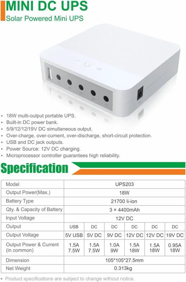 Alt view image 5 of 5 - Mini ups Battery Backup UPS System with 5V 9V 24V, 12V 5A Charger Mini UPS 5V 9V 12V 24V for WiFi Modem Router CCTV Camera Mini DC UPS Power Supply 13200 mah