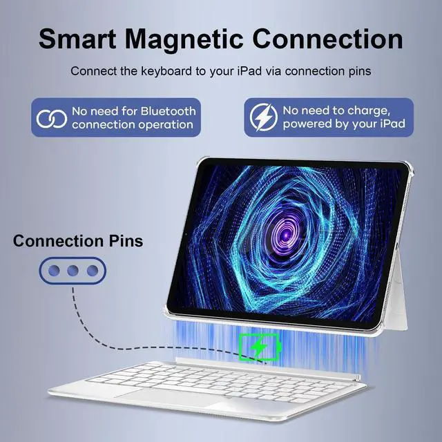 Alt view image 2 of 5 - COOSTART Bluetooth-Free Keyboard Case for iPad Pro 11-inch (1st/2nd/3rd/4th Gen), Ultra-Light Keyboard for iPad Air 10.9-inch (5th/4th), Case with Keyboard, Backlit, Multi-Touch Trackpad, White