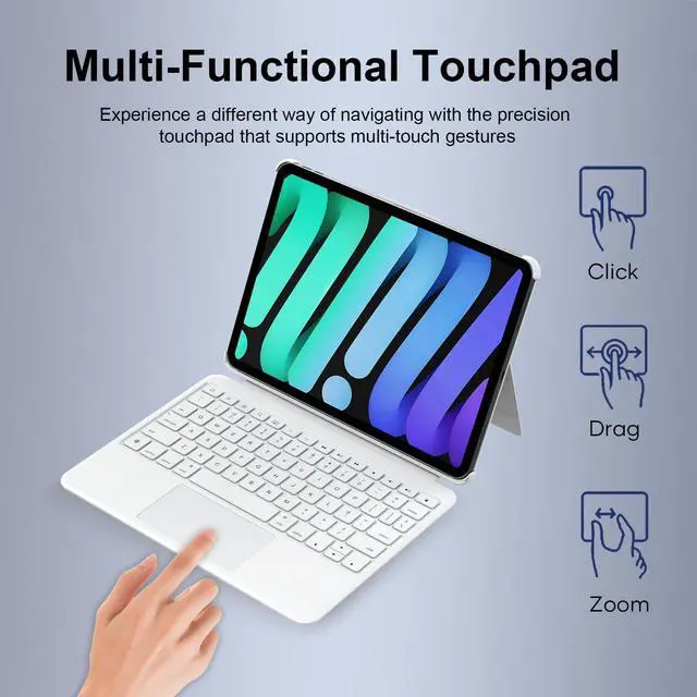 Alt view image 4 of 5 - COOSTART Bluetooth-Free Keyboard Case for iPad Pro 11-inch (1st/2nd/3rd/4th Gen), Ultra-Light Keyboard for iPad Air 10.9-inch (5th/4th), Case with Keyboard, Backlit, Multi-Touch Trackpad, White
