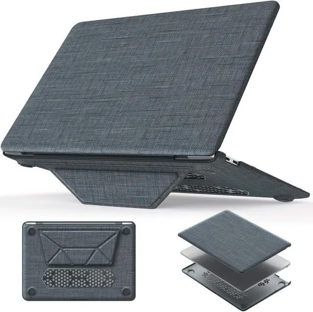 Main image of HXCASEAC Case Compatible with MacBook Air 13 inch Case 2020 2018 with Foldable Stand, Anti-Scratching Protective Hard Shell Cover for A2337, A2179, A1932 Fabric, Grayish Blue