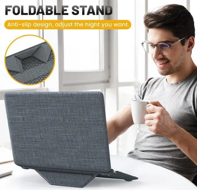 Alt view image 5 of 5 - HXCASEAC Case Compatible with MacBook Air 13 inch Case 2020 2018 with Foldable Stand, Anti-Scratching Protective Hard Shell Cover for A2337, A2179, A1932 Fabric, Grayish Blue