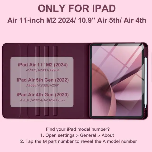 Alt view image 2 of 5 - Harvopu Compatible for iPad Air 11 Inch/Air 5th 4th Generation Case with Keyboard - Folio Keyboard Cover with Pencil Holder for iPad Air 11-inch M3/M2 (2025/2024), Air 5/Air 4 (Mulberry)