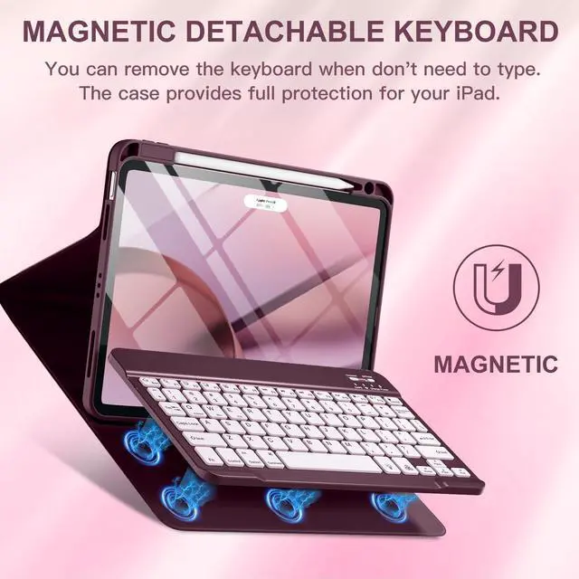 Alt view image 4 of 5 - Harvopu Compatible for iPad Air 11 Inch/Air 5th 4th Generation Case with Keyboard - Folio Keyboard Cover with Pencil Holder for iPad Air 11-inch M3/M2 (2025/2024), Air 5/Air 4 (Mulberry)
