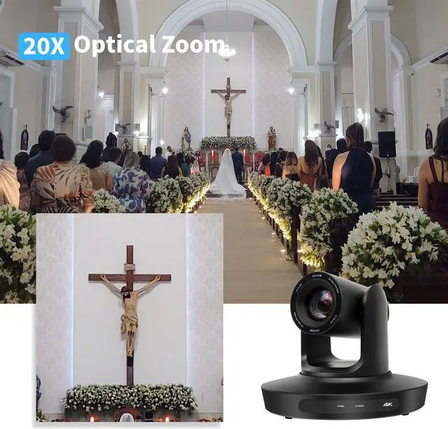 Alt view image 3 of 5 - HCSTVCON 4K HDMI PTZ Camera 20x Optical Zoom 1080P 60fps with USB3.0/HDMI/LAN IP Streaming Outputs, PoE Support for vMix OBS YouTube,Video Conference,Church Service,Broadcast Events,Black