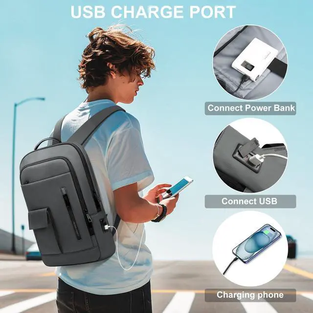 Alt view image 4 of 5 - Slim Laptop Backpack for Men, Minimalist Business Backpack with USB Charging Port and Anti Theft Pocket Design, Waterproof High Tech 16 Inch Work Backpack Ideal for Commuting, Daily Life