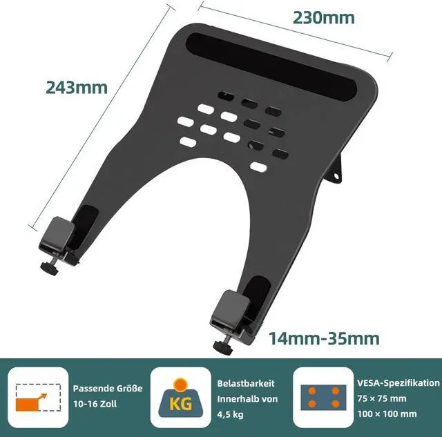 Alt view image 2 of 5 - HILLPORT Monitor Arm Laptop Tray Holder Bracket Tablet White 10-16 inch Vesa 75 mm and 100 mm Mounting Plate with Sliding Pad Black XY360B