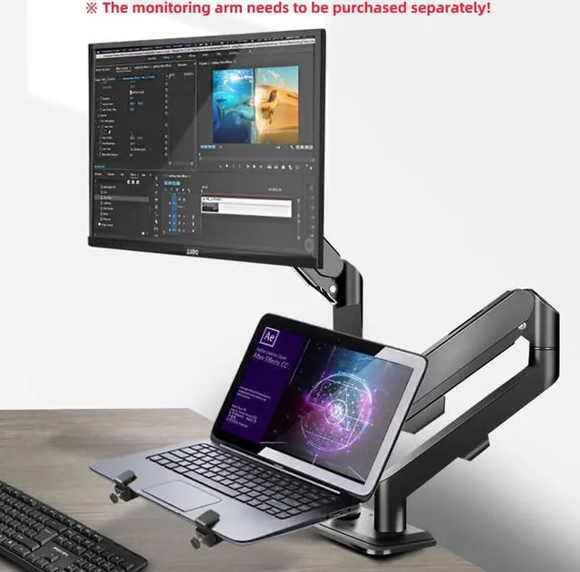Alt view image 4 of 5 - HILLPORT Monitor Arm Laptop Tray Holder Bracket Tablet White 10-16 inch Vesa 75 mm and 100 mm Mounting Plate with Sliding Pad Black XY360B
