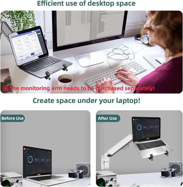 Alt view image 5 of 5 - HILLPORT Monitor Arm Laptop Tray Holder Bracket Tablet White 10-16 inch Vesa 75 mm and 100 mm Mounting Plate with Sliding Pad Black XY360B