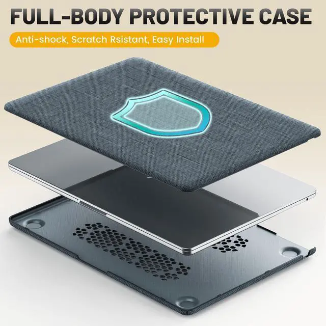 Alt view image 3 of 5 - HXCASEAC Case Compatible with MacBook Air 15 inch Case 2025 2024 2023 with Foldable Stand, Anti-Scratching Protective Hard Shell Cover for M4 M3 M2 A3114, A2941 Fabric, Grayish Blue