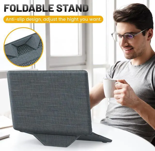 Alt view image 5 of 5 - HXCASEAC Case Compatible with MacBook Air 15 inch Case 2025 2024 2023 with Foldable Stand, Anti-Scratching Protective Hard Shell Cover for M4 M3 M2 A3114, A2941 Fabric, Grayish Blue