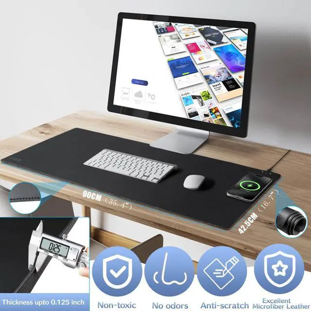 Alt view image 3 of 5 - Hi-HONX Magnetic Wireless Charging Desk Pad, Office Desk Mat with Wireless Charger, Waterproof and Scratch-Resistant Large Mouse Mat, Leather Mouse Pad for Office and Home Use